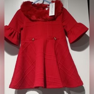 JANIE AND JACK FAUX FUR COLLAR HOLIDAY/FORMAL DRESS. Size 18-24 Months.